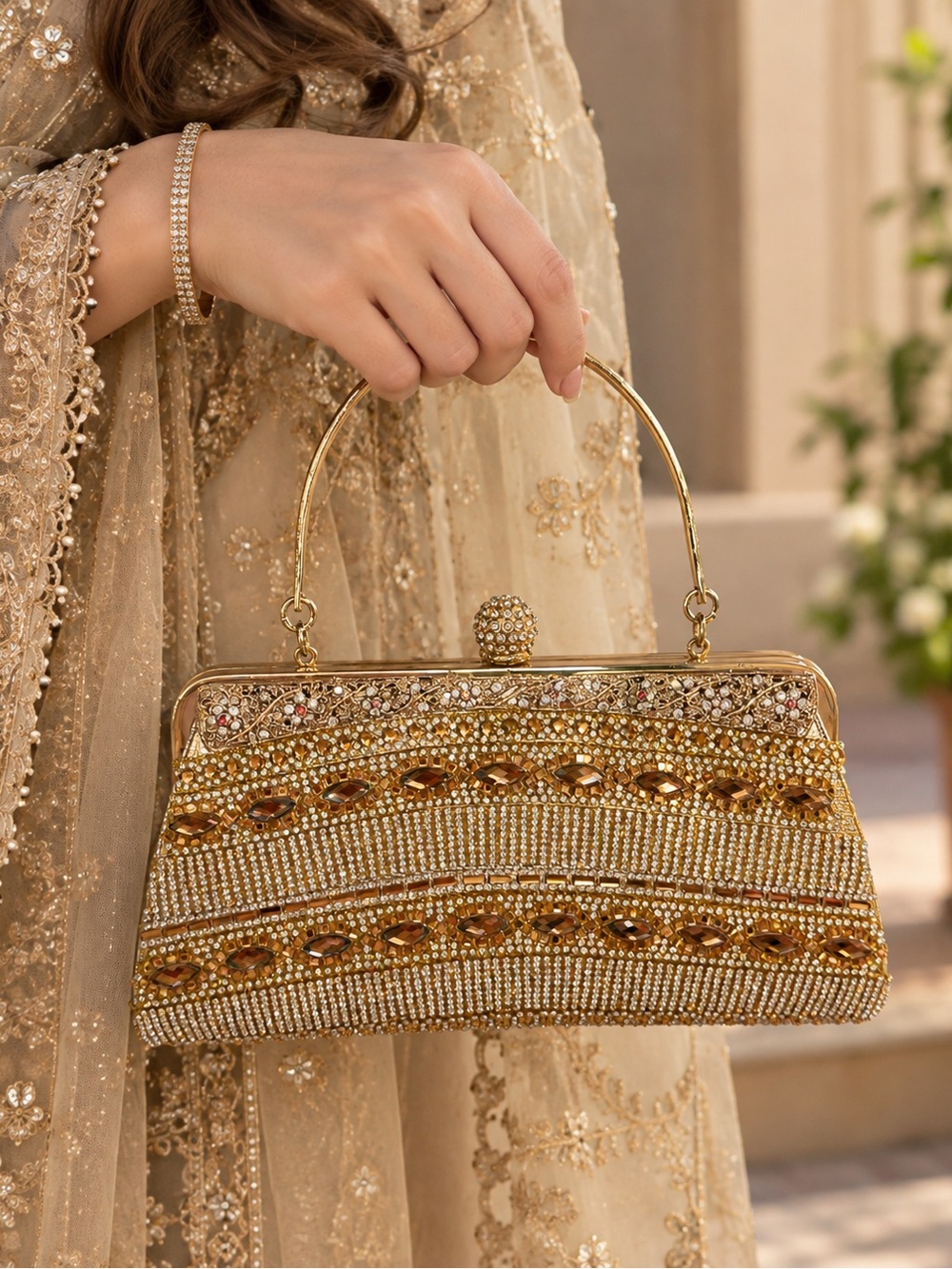 Gold Embellished Evening Clutch Handbag